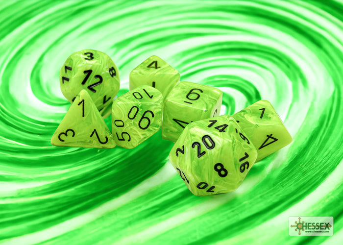Chessex - 7er Set Würfel - Vortex Bright Green/black Polyhedral 7-Dice Set