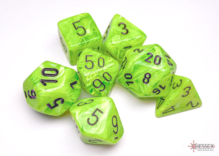 Chessex - 7er Set Würfel - Vortex Bright Green/black Polyhedral 7-Dice Set