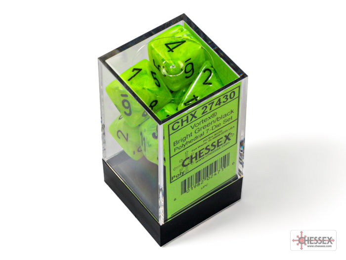 Chessex - 7er Set Würfel - Vortex Bright Green/black Polyhedral 7-Dice Set
