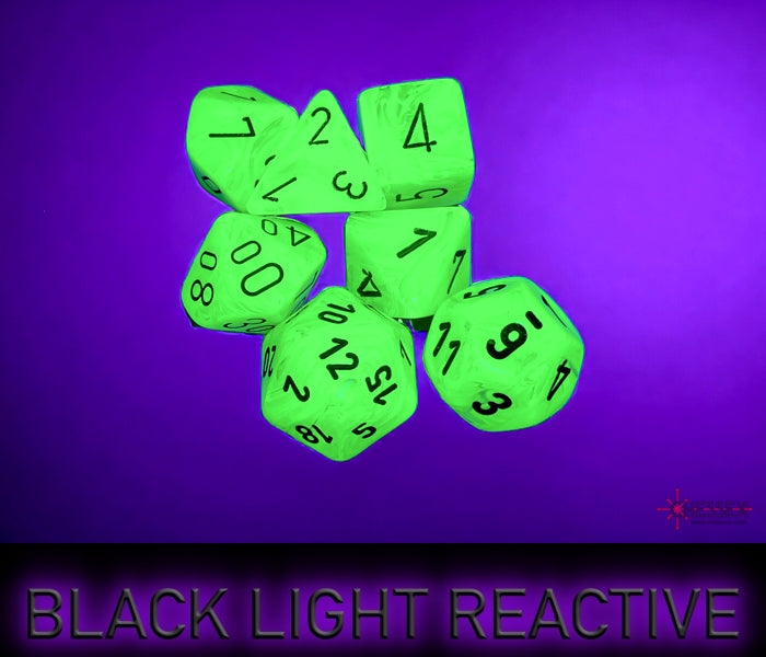 Chessex - 7er Set Würfel - Vortex Bright Green/black Polyhedral 7-Dice Set