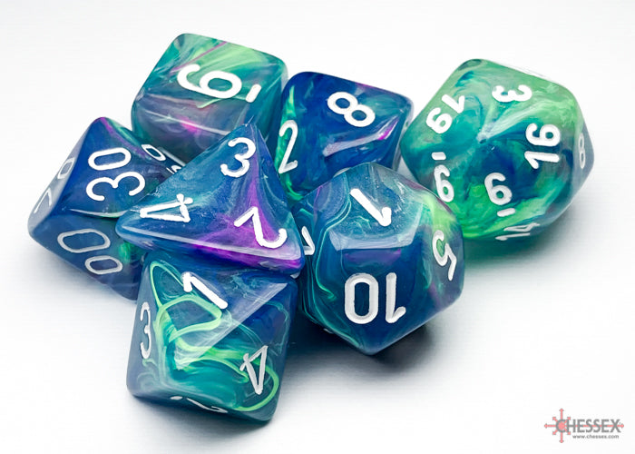 Chessex - 7er Set Würfel - Festive Waterlily/white Polyhedral 7-Dice Set