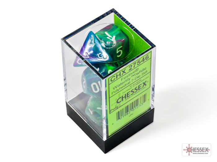 Chessex - 7er Set Würfel - Festive Waterlily/white Polyhedral 7-Dice Set