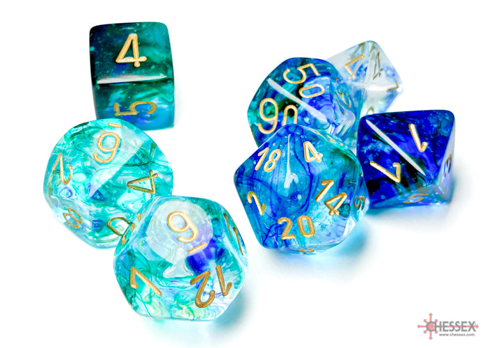 Chessex - 7er Set Würfel - Nebula Oceanic/gold Luminary Polyhedral 7-Dice Set