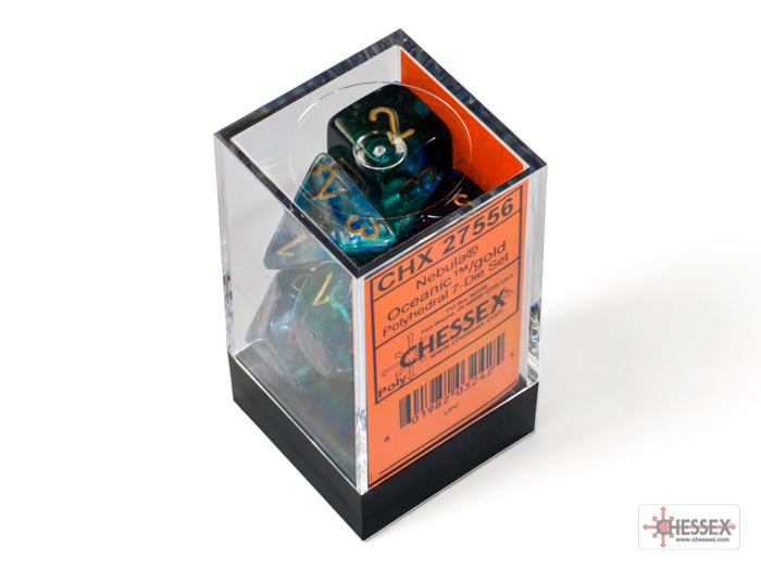 Chessex - 7er Set Würfel - Nebula Oceanic/gold Luminary Polyhedral 7-Dice Set