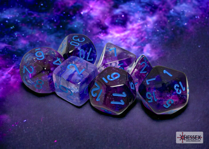 Chessex - 7er Set Würfel - Nebula Nocturnal/blue Luminary Polyhedral 7-Dice Set