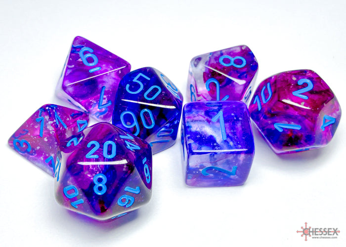 Chessex - 7er Set Würfel - Nebula Nocturnal/blue Luminary Polyhedral 7-Dice Set