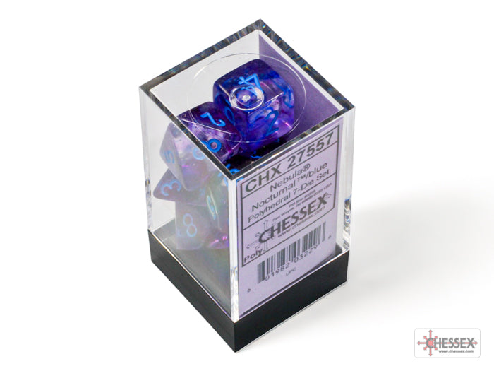 Chessex - 7er Set Würfel - Nebula Nocturnal/blue Luminary Polyhedral 7-Dice Set