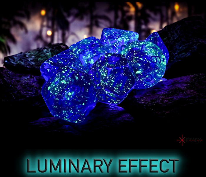 Chessex - 7er Set Würfel - Nebula Nocturnal/blue Luminary Polyhedral 7-Dice Set
