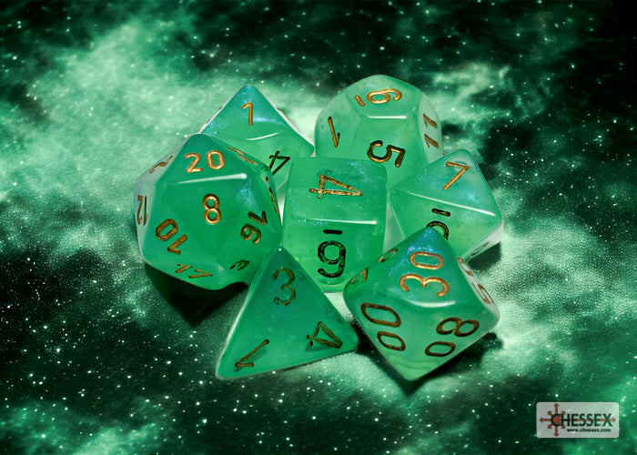 Chessex - 7er Set Würfel - Borealis Light Green/gold Luminary Polyhedral 7-Dice Set