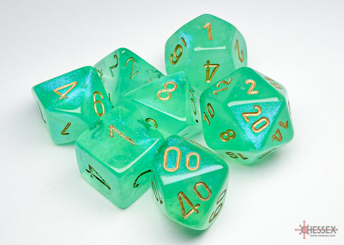 Chessex - 7er Set Würfel - Borealis Light Green/gold Luminary Polyhedral 7-Dice Set