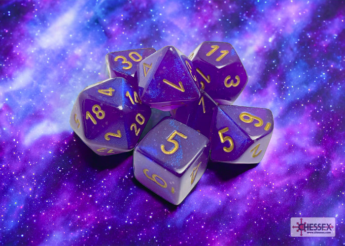 Chessex - 7er Set Würfel - Borealis Royal Purple/gold Luminary Polyhedral 7-Dice Set