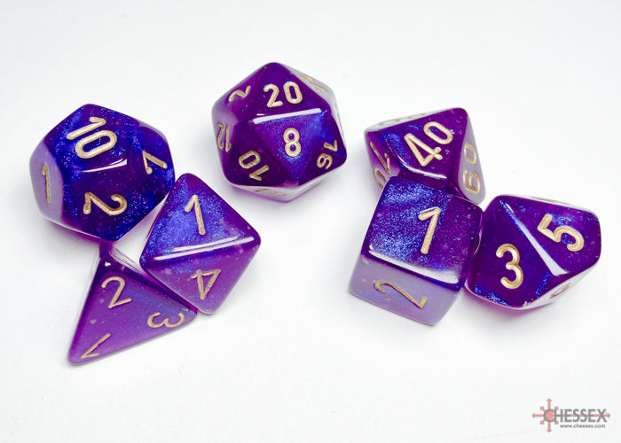 Chessex - 7er Set Würfel - Borealis Royal Purple/gold Luminary Polyhedral 7-Dice Set