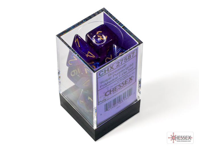 Chessex - 7er Set Würfel - Borealis Royal Purple/gold Luminary Polyhedral 7-Dice Set