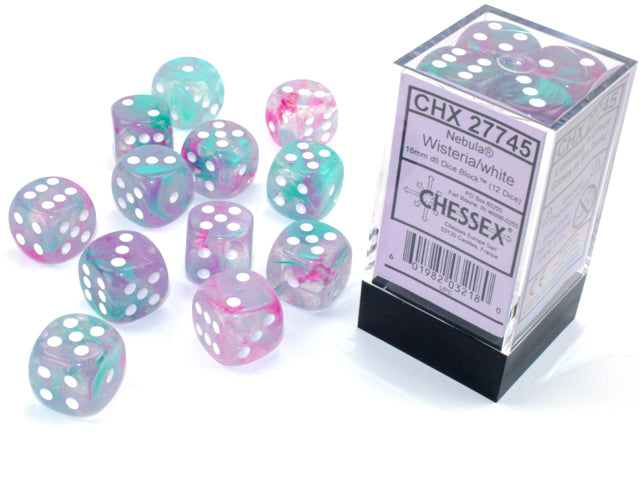 Chessex - 12er Box Würfel - Nebula Wisteria/white Luminary 16mm D6 Dice Block (12 dice)