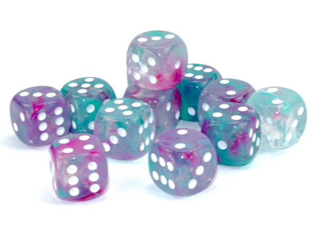 Chessex - 12er Box Würfel - Nebula Wisteria/white Luminary 16mm D6 Dice Block (12 dice)