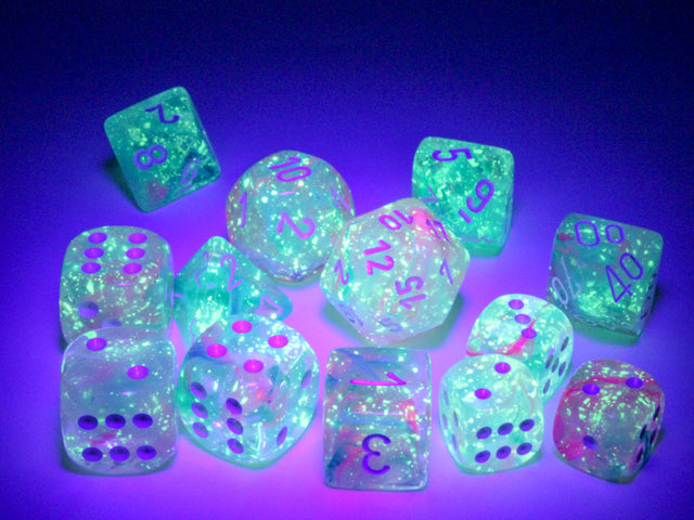 Chessex - 12er Box Würfel - Nebula Wisteria/white Luminary 16mm D6 Dice Block (12 dice)