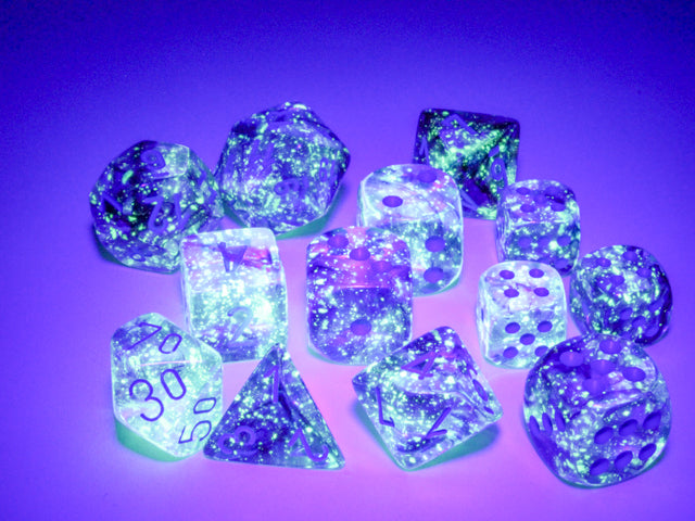 Chessex - 12er Box Würfel - Nebula Nocturnal/blue Luminary 16mm D6 Dice Block (12 dice)