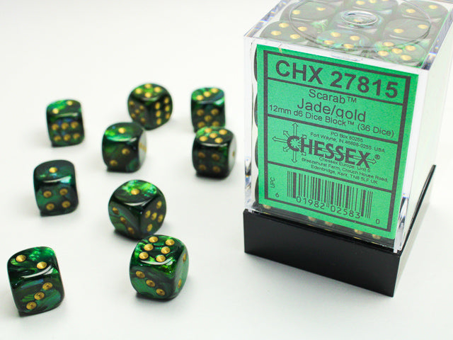 Chessex - 36er Box Würfel - Scarab Jade/gold 12mm D6 Dice Block (36 dice)
