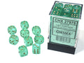 Chessex - 36er Box Würfel - Borealis Light Green/gold Luminary 12mm D6 Dice Block (36 dice)