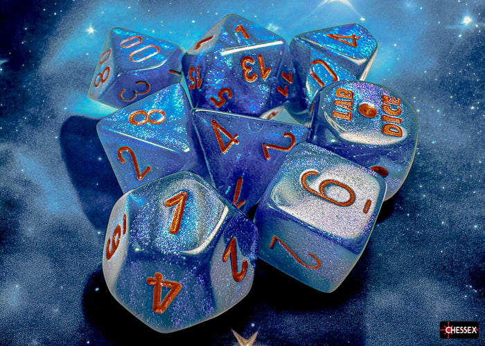 Chessex - 8er Set Würfel - Lab Dice Borealis Midnight/copper Polyhedral 8-Dice Set