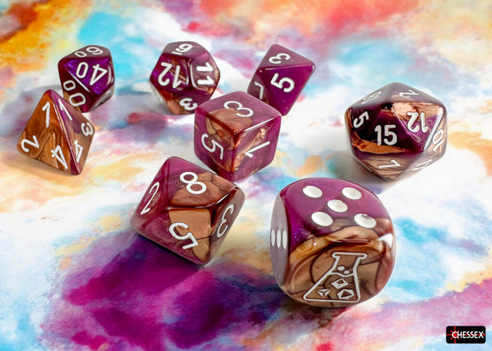 Chessex - 8er Set Würfel - Lab Dice Gemini Copper-Purple/white Polyhedral 8-Dice Set