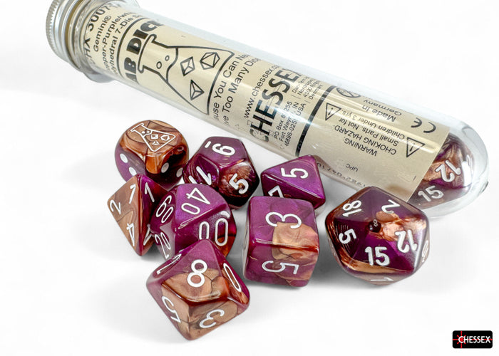 Chessex - 8er Set Würfel - Lab Dice Gemini Copper-Purple/white Polyhedral 8-Dice Set