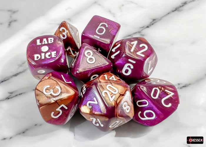 Chessex - 8er Set Würfel - Lab Dice Gemini Copper-Purple/white Polyhedral 8-Dice Set