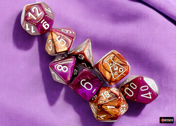 Chessex - 8er Set Würfel - Lab Dice Gemini Copper-Purple/white Polyhedral 8-Dice Set