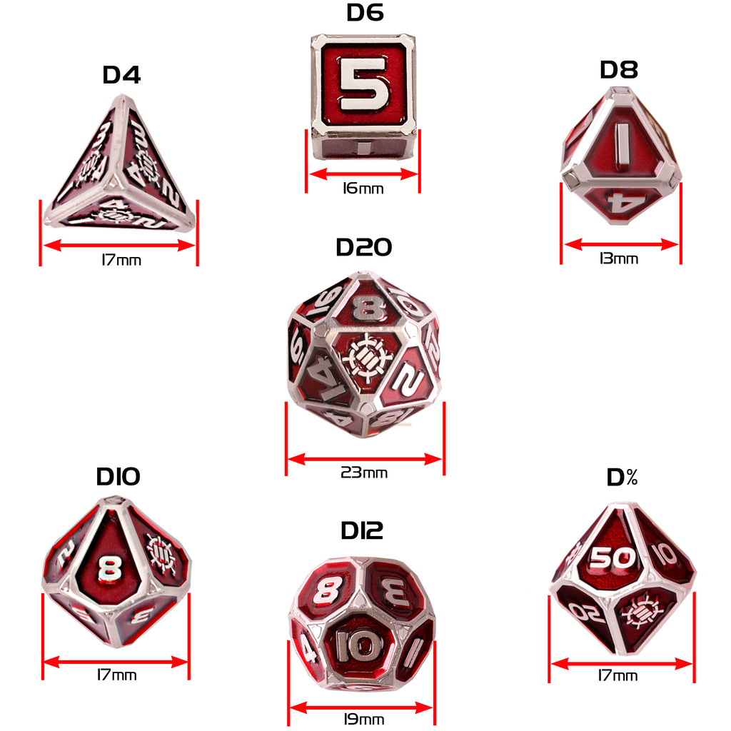 ENHANCE - 7pc Metal RPG Dice Set: Red