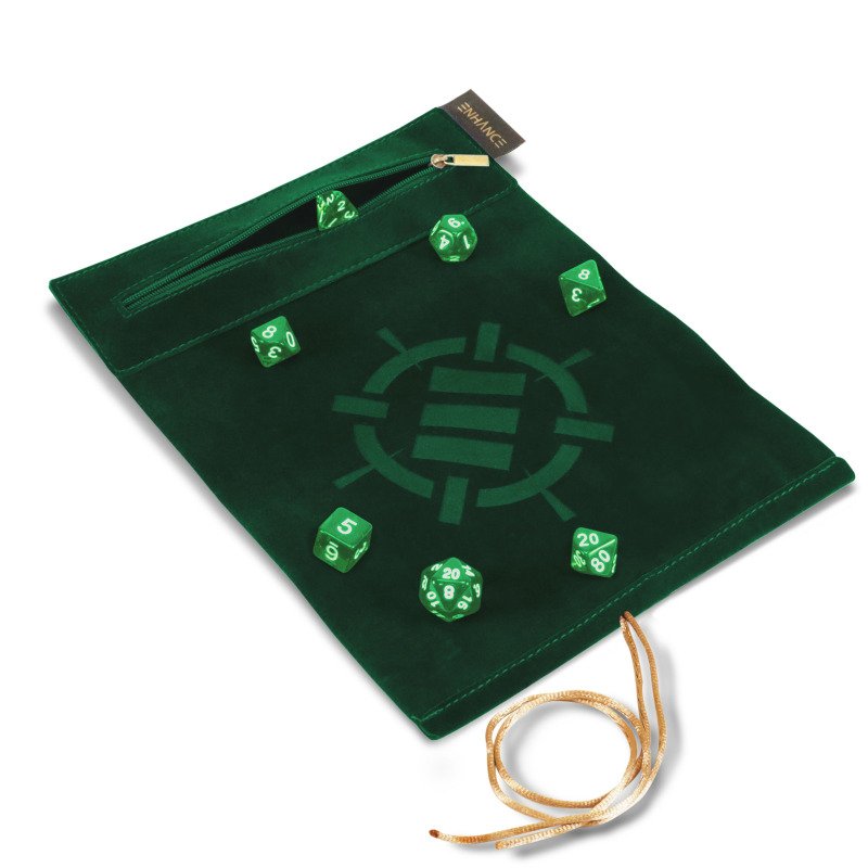 ENHANCE - Roll on a Scroll Dice Case and 7pc Acrylic Dice Set: Green