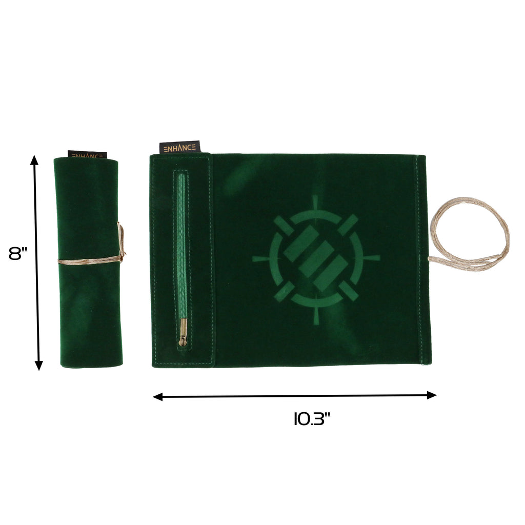 ENHANCE - Roll on a Scroll Dice Case and 7pc Acrylic Dice Set: Green