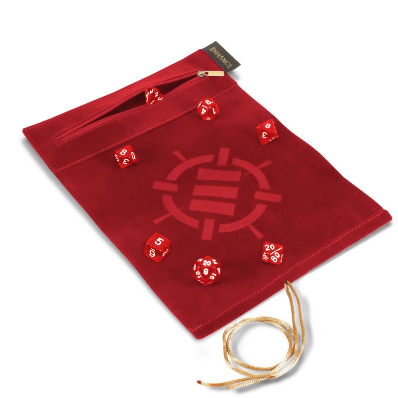 ENHANCE - Roll on a Scroll Dice Case and 7pc Acrylic Dice Set: Red