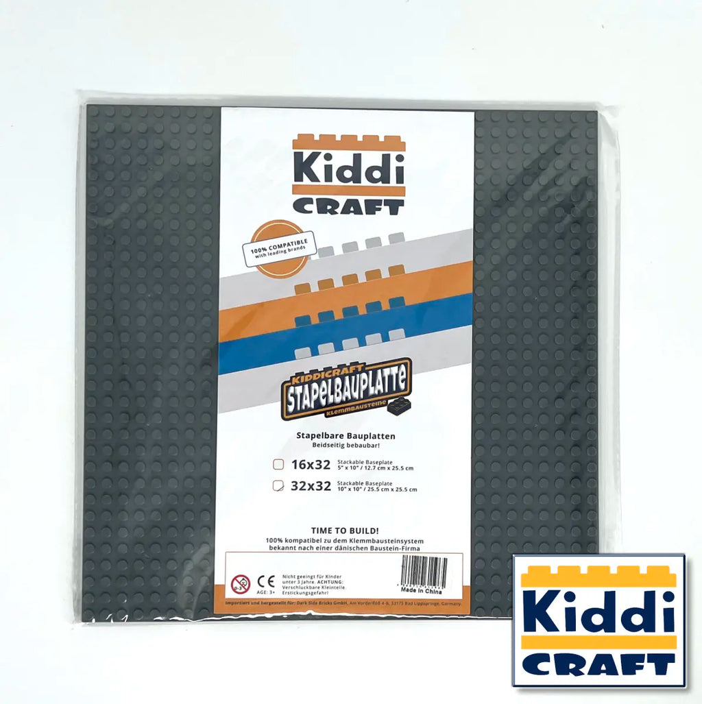 Kiddicraft - Stackable Baseplate 32 x 32 Noppen (25,5 x 25,5cm) - Dunkelgrau