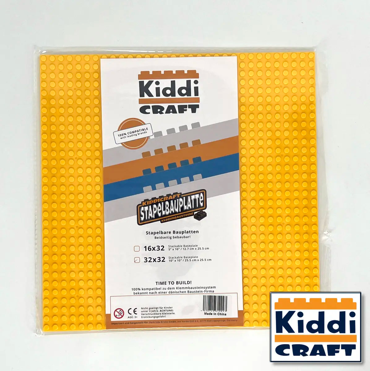 Kiddicraft - Stackable Baseplate 32 x 32 Noppen (25,5 x 25,5cm) - Gelb