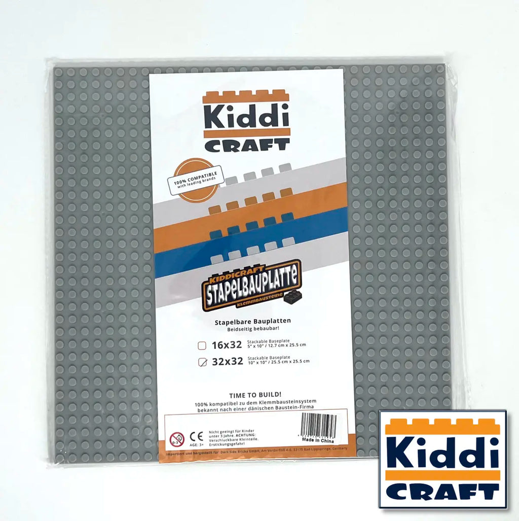 Kiddicraft - Stackable Baseplate 32 x 32 Noppen (25,5 x 25,5cm) - Hellgrau