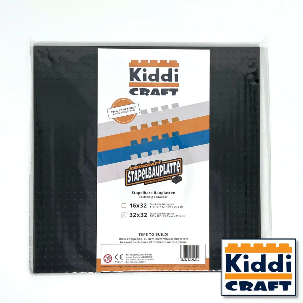 Kiddicraft - Stackable Baseplate 32 x 32 Noppen (25,5 x 25,5cm) - Schwarz
