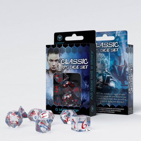 Classic RPG: 7er RPG Würfel Set - Translucent & blue-red