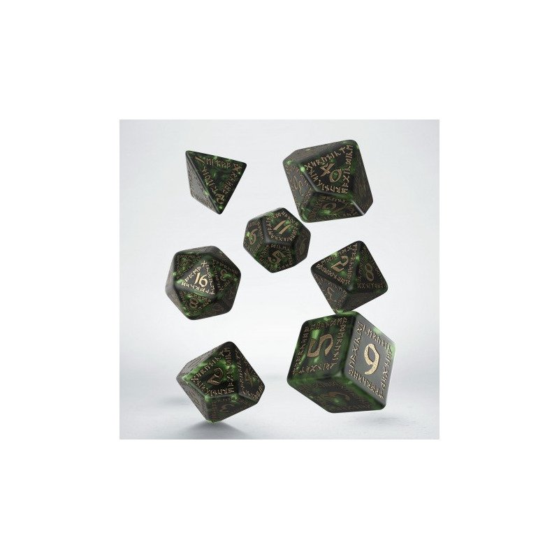 Runen RPG: 7er RPG Würfel Set - Bottle-green & gold