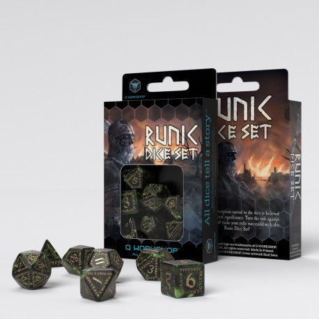 Runen RPG: 7er RPG Würfel Set - Bottle-green & gold