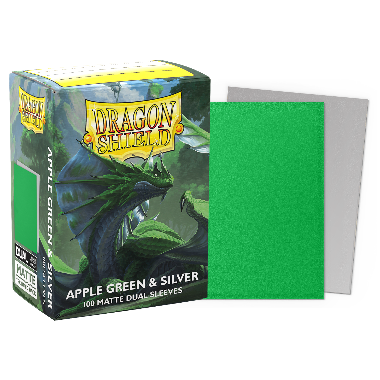 DS - Standard Dual Sleeves - Apple Green & Silver [Matte] - (100 Sleeves)