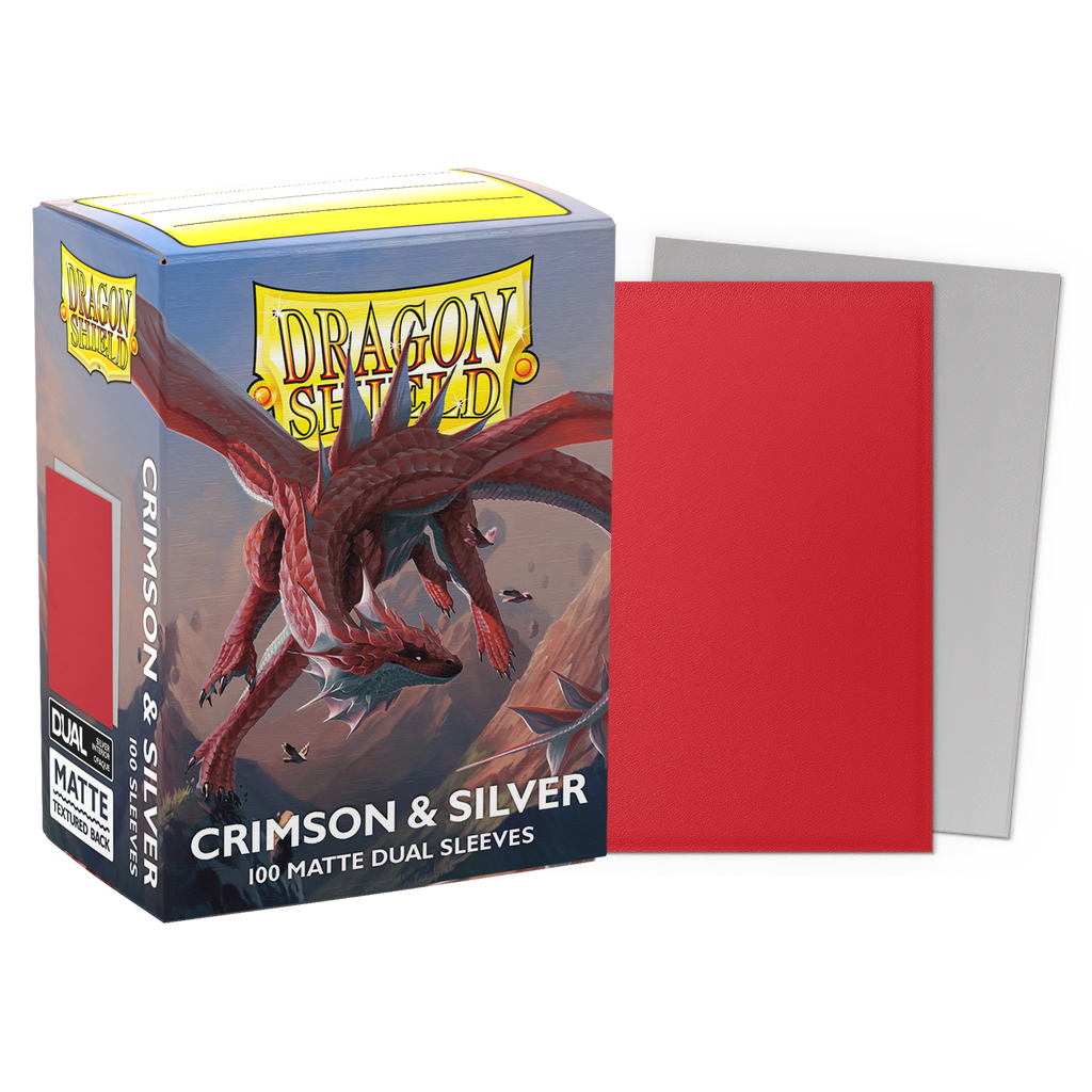 DS - Standard Dual Sleeves - Crimson & Silver [Matte] - (100 Sleeves)