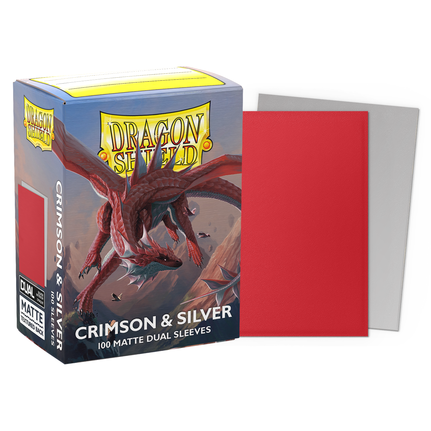 DS - Standard Dual Sleeves - Crimson & Silver [Matte] - (100 Sleeves)
