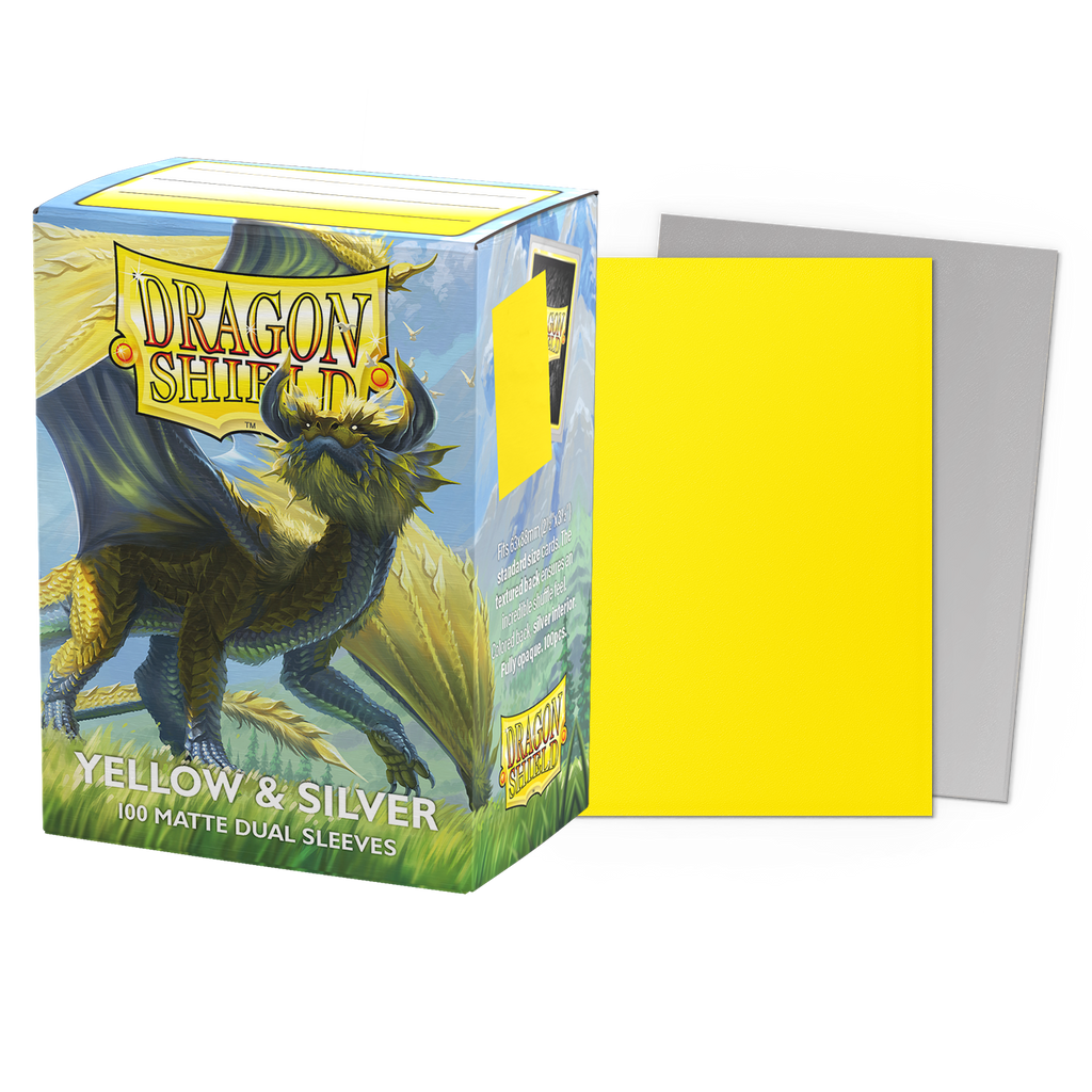 DS - Standard Dual Sleeves - Yellow & Silver [Matte] - (100 Sleeves)
