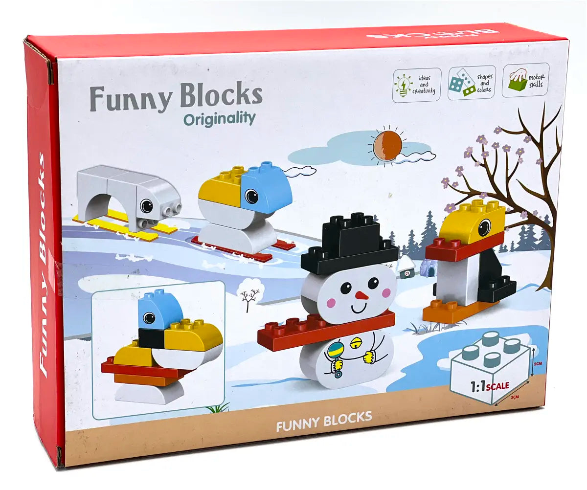 Funny Blocks - Tiere im Winter - große Klemmbausteine
