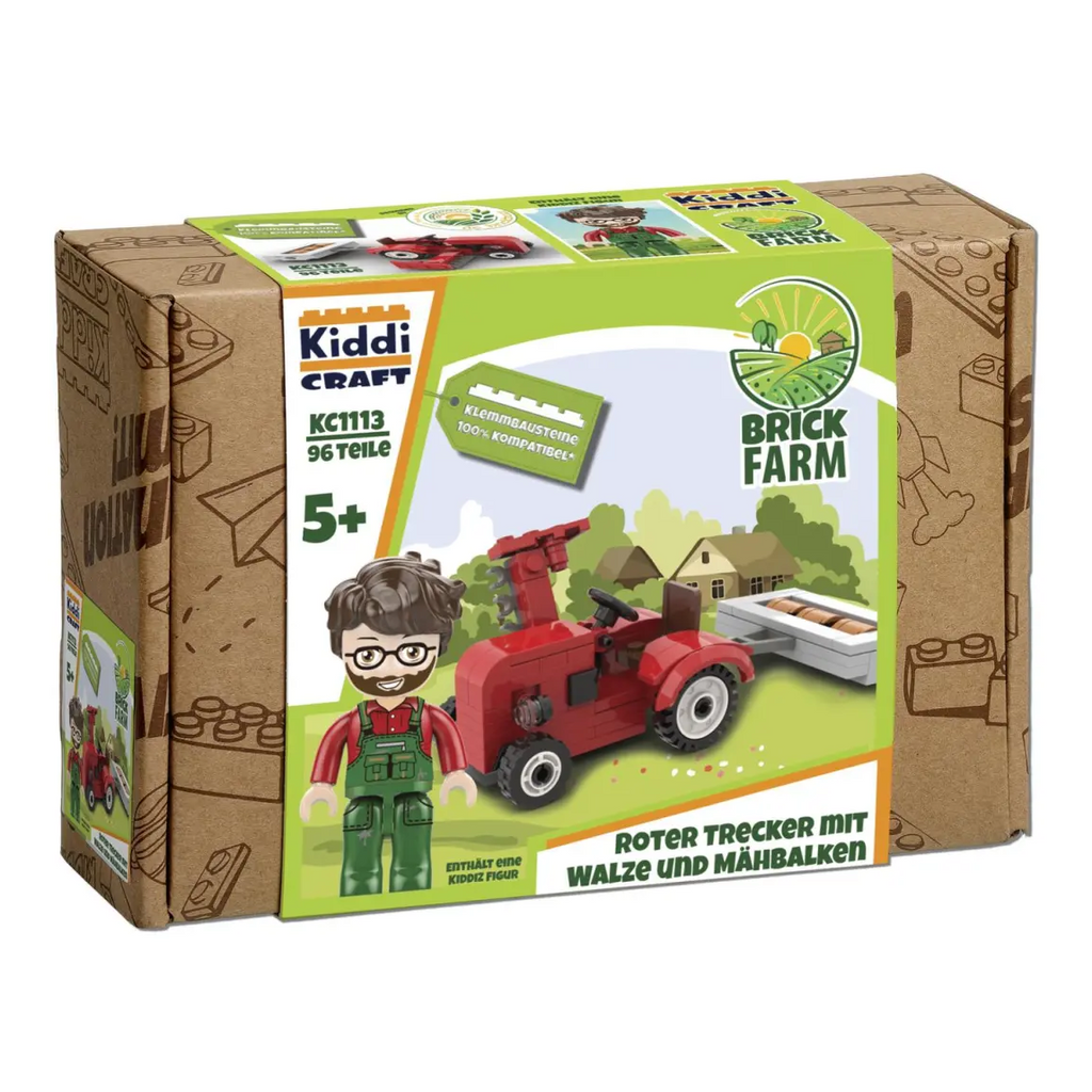 Kiddicraft - Roter Trecker mit Walze und Mähbalken