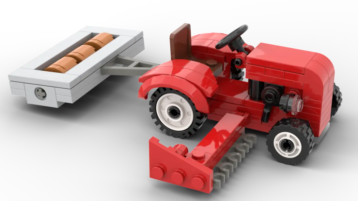 Kiddicraft - Roter Trecker mit Walze und Mähbalken