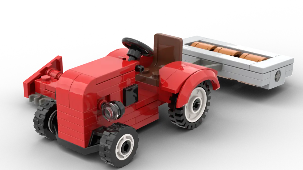 Kiddicraft - Roter Trecker mit Walze und Mähbalken